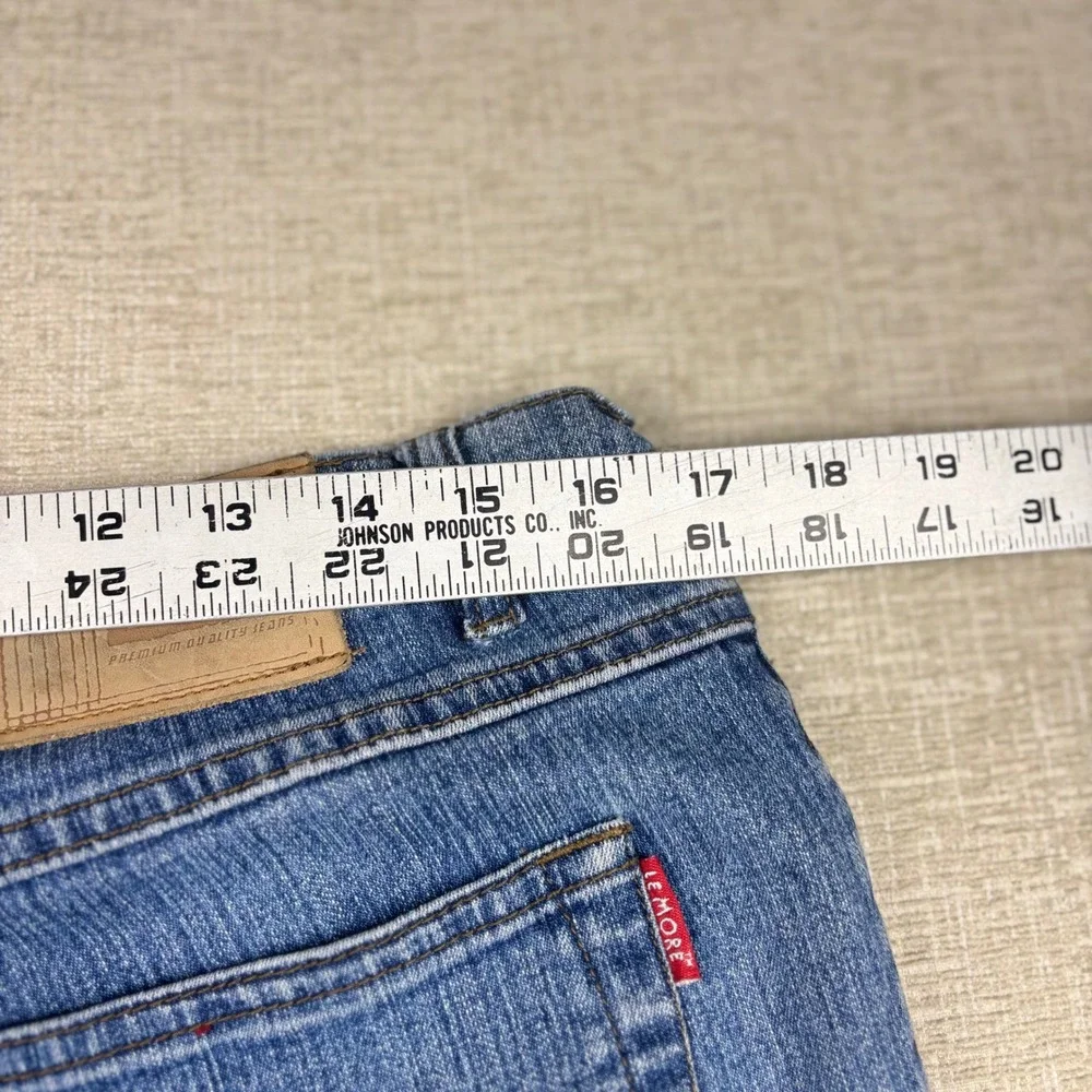Le More Womens 34x 26 Y2K Basketball Patch Flare Jeans Blue Denim Size 13